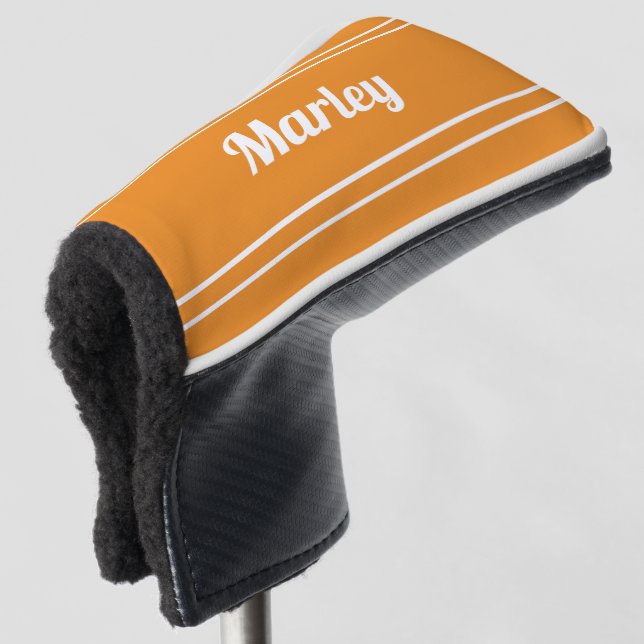 Custom Golfer Sports Modern Monogrammed Orange Golf Head Cover (3/4 Front)