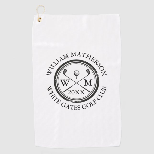 Custom Golfer's Name Monogram Club Name and Date Golf Towel (Front)