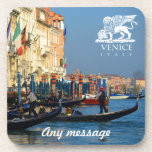 Custom Gondola Picture - Venice, Italy Coaster<br><div class="desc">Use any name or add a personal message to customize this elegant coaster. The picture shows a colourful gondola station and the winged Lion of Saint Mark,  which is the symbol and Coat of Arms of Venice,  Italy.</div>