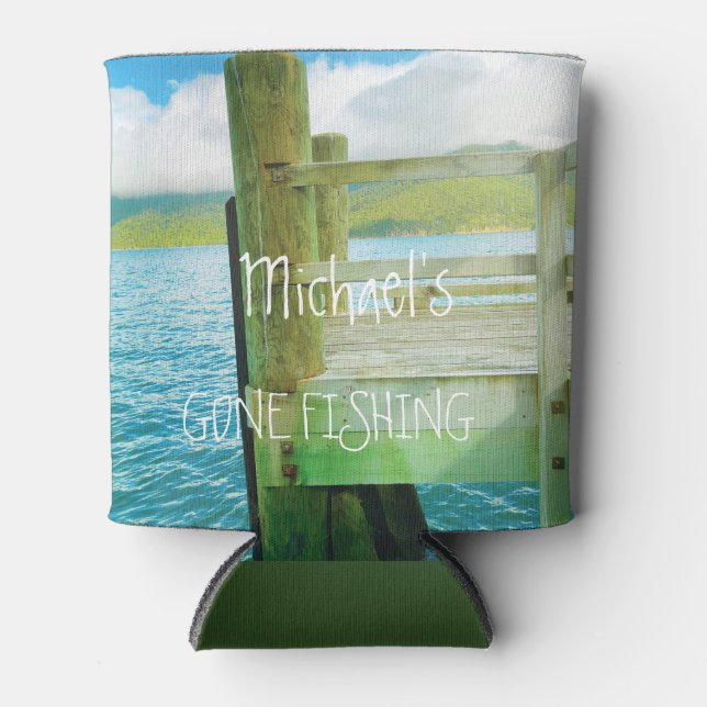 Custom Gone Fishing lake scene Can Cooler (Front)