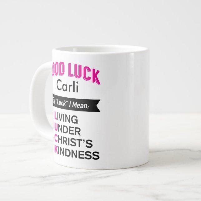 Custom Good Luck Mug, Christian message Large Coffee Mug (Front Left)