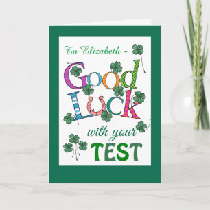 Custom Good Luck on Test Four-leaf Clover Card