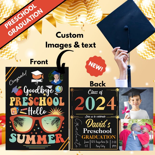 Custom Goodbye Preschool Hello Summer Graduation Announcement Postcard (Creator Uploaded)
