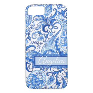 Custom Gorgeous Blue White Floral Paisley Pattern Case-Mate iPhone Case