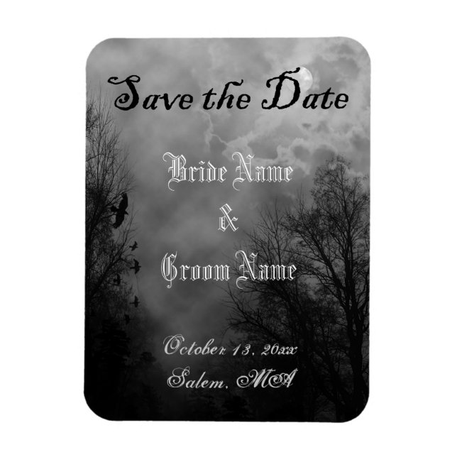 Custom Gothic Full Moon Raven Save the Date Magnet (Vertical)