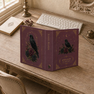 Custom Gothic Raven Burgundy Roses Dark Academia Binder