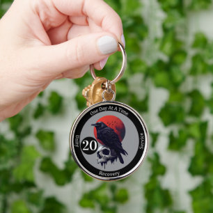 Custom Gothic Raven Recovery Milestone Gift Keychain