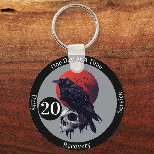 Custom Gothic Raven Recovery Milestone Gift Keychain (Front)