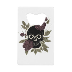 Custom Gothic Skull and Roses Dark Floral Art Credit Card Bottle Opener