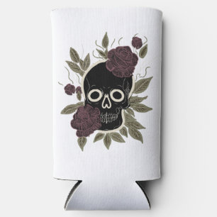Custom Gothic Skull and Roses Dark Floral Art Seltzer Can Cooler