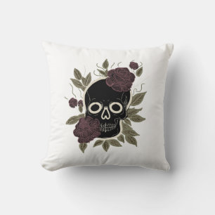 Custom Gothic Skull and Roses Dark Floral Art Throw Pillow