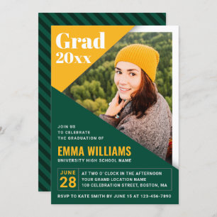 Custom Grad Modern Green Yellow Photo Graduation Invitation