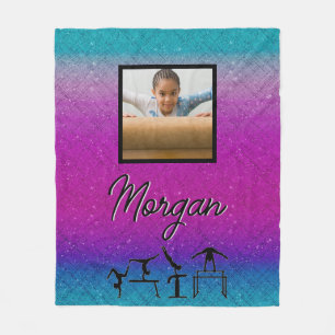 Custom Gradient Gymnastics with Name and Photo Fleece Blanket