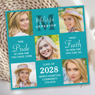 Custom Graduate 5 Photo Collage Teal Graduation Invitation