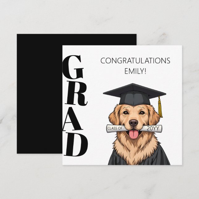 Custom Graduate Cute Golden Retriever Dog Card (Front/Back)
