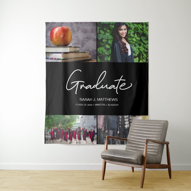Custom Graduate Photo Collage Photobooth Station Tapestry (In Situ)