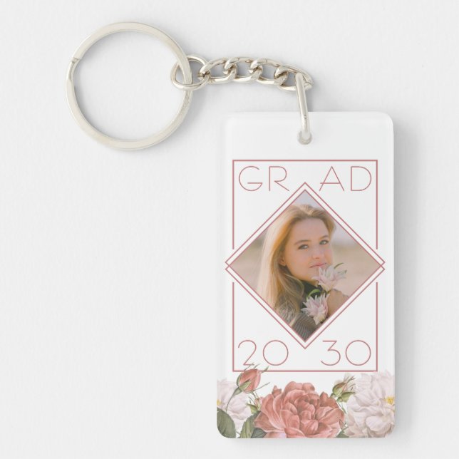 Custom Graduate Photo Keepsake Floral Keychain (Front)