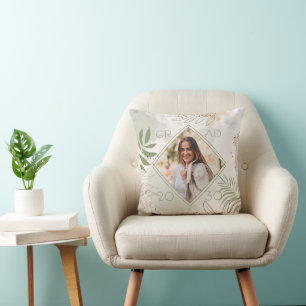 Custom Graduate Photo Keepsake Floral Throw Pillow