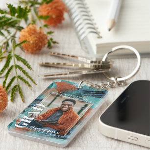 Custom Graduate Photo On Abstract Art Pattern Keychain