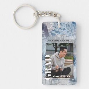 Custom Graduate Photo On Abstract Art Pattern Keychain