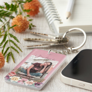 Custom Graduate Photo On Botanical Watercolour Art Keychain