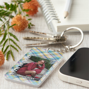 Custom Graduate Photo On Gingham Pattern Keychain