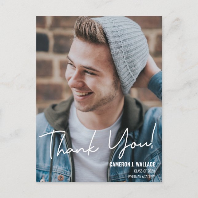 Custom Graduate with Photo THANK YOU Announcement Postcard (Front)