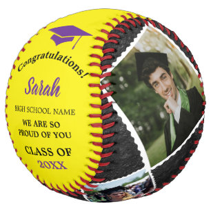 Custom Graduation 4 Photo Class Of 2025   Purple Softball