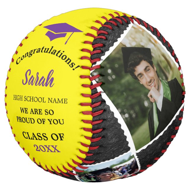 Custom Graduation 4 Photo Class Of 2025 | Purple Softball (Angled)