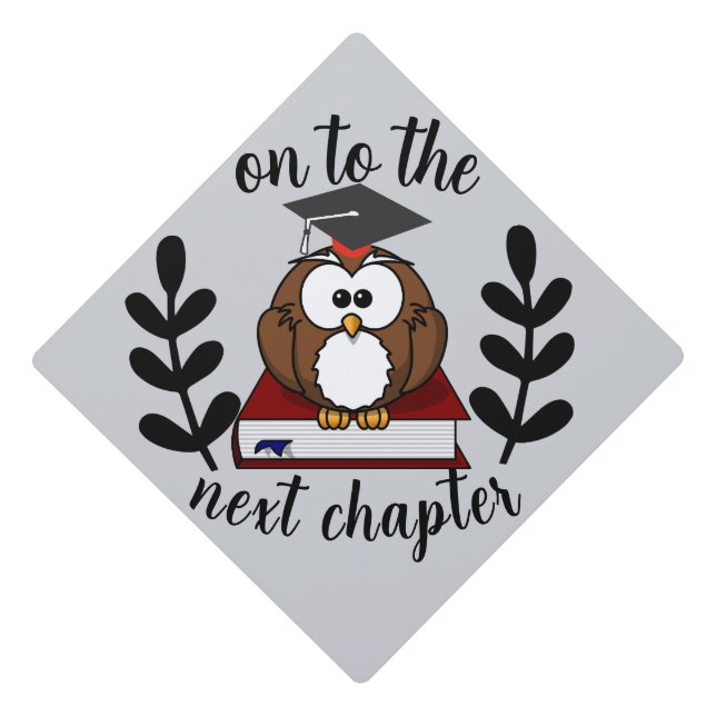 Custom Graduation Cap Topper, Boho Animals Owl (Front)