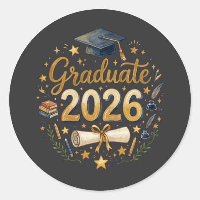 Custom Graduation Class of 2026 Personalized Famil Classic Round Sticker (Front)