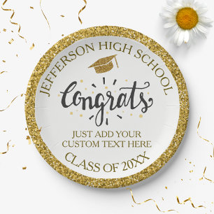 Custom Graduation Congrats Grad Gold Class of 2018 Paper Plate