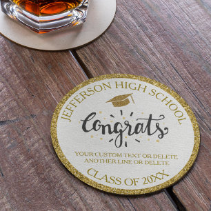Custom Graduation Congrats Grad Gold Class of 2019 Round Paper Coaster
