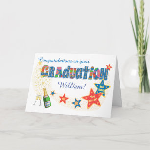 Custom Graduation Congrats Stars and Champagne Card