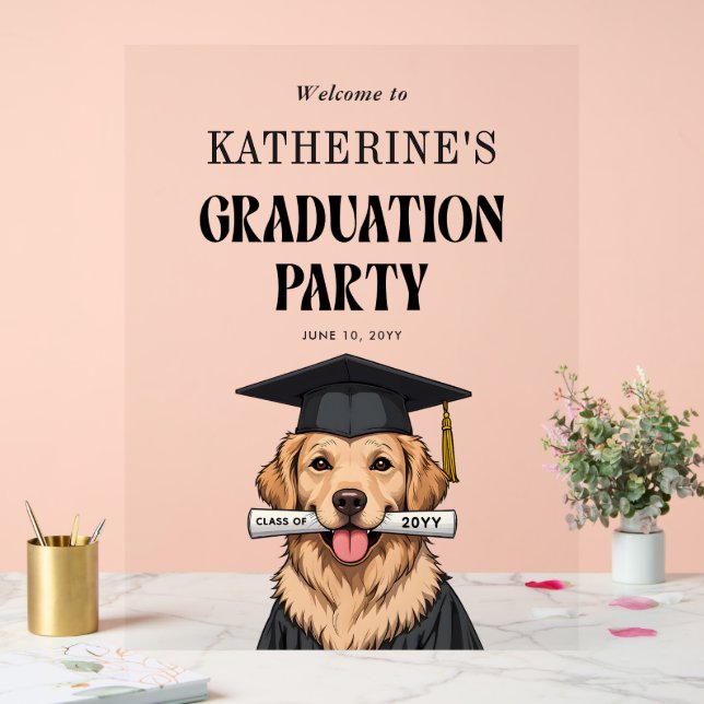 Custom Graduation Cute Golden Retriever Dog Acrylic Sign (Wedding)