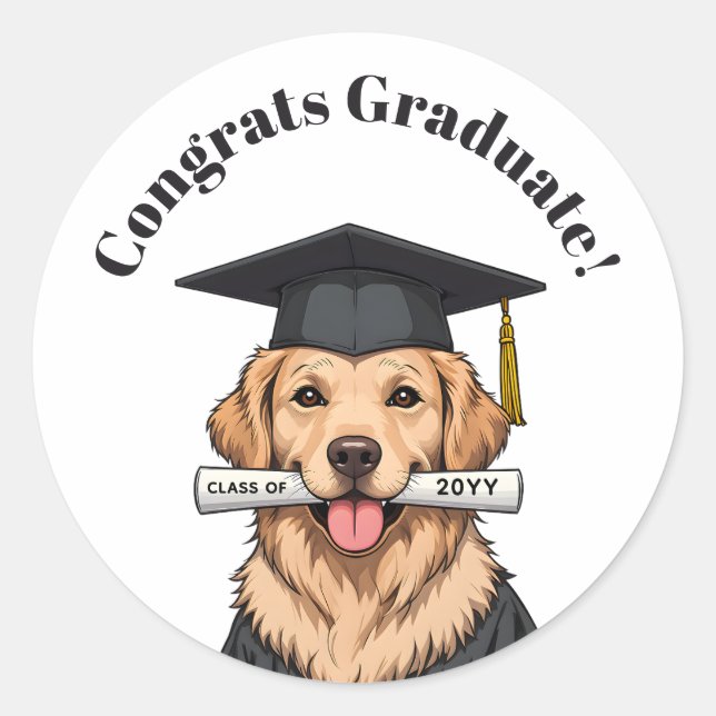 Custom Graduation Cute Golden Retriever Dog Classic Round Sticker (Front)
