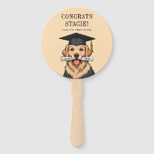 Custom Graduation Cute Golden Retriever Dog Hand Fan