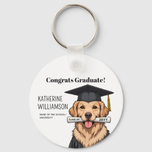 Custom Graduation Cute Golden Retriever Dog Keychain