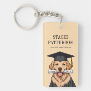 Custom Graduation Cute Golden Retriever Dog Keychain
