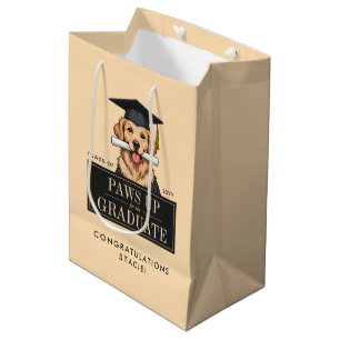 Custom Graduation Cute Golden Retriever Dog Medium Gift Bag