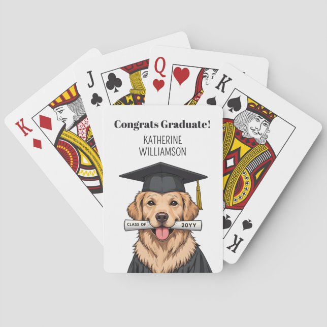 Custom Graduation Cute Golden Retriever Dog Playing Cards (Back)