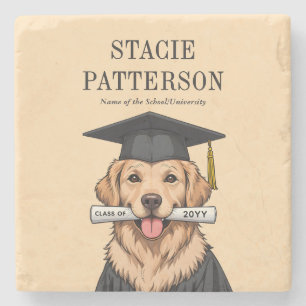 Custom Graduation Cute Golden Retriever Dog Stone Coaster