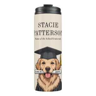 Custom Graduation Cute Golden Retriever Dog Thermal Tumbler