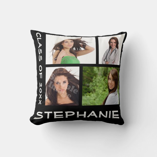 Custom Graduation Four Photo Collage Pillow (Front)