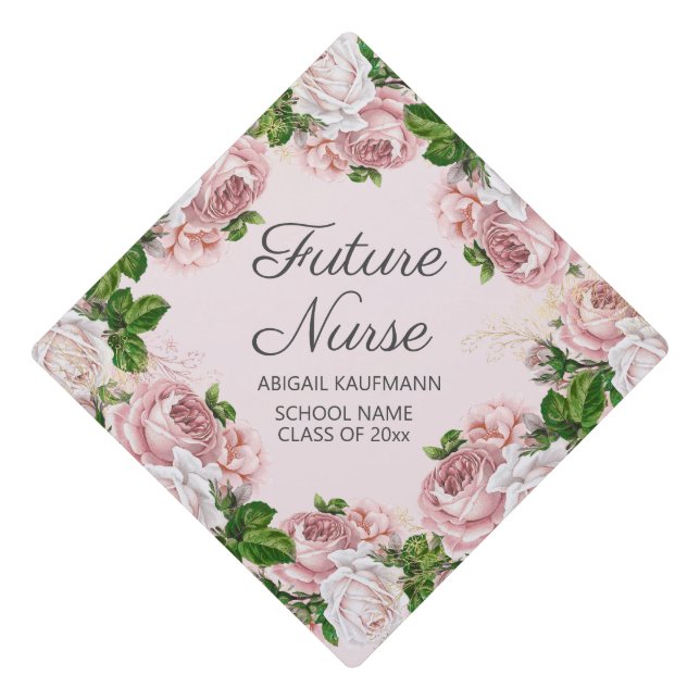 Custom Graduation Future Nurse Pink Floral Cap Topper (Front)