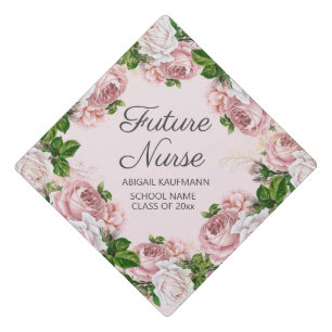Custom Graduation Future Nurse Pink Floral Graduation Cap Topper