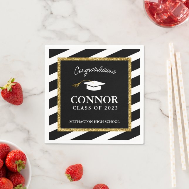 Custom Graduation Gold Glitter Graduation Party Napkin (Insitu)
