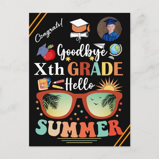 Custom Graduation Goodbye School Hello Summer Announcement Postcard (Front)