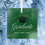 Custom Graduation Green Gold Graduate Christmas Glass Ornament<br><div class="desc">This green custom senior graduation Christmas ornament gift features chic white and gold typography under a high school or college name for the class of 2022. Customize with your graduating year under the lovely calligraphy for a great personalized graduate present.</div>