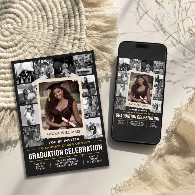 Custom Graduation Invite, Retro Photo Collage Invitation (Custom Graduation Invite, Retro Photo Collage Invitation)
